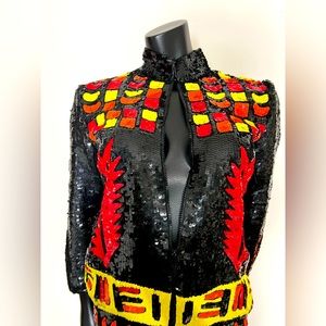Vintage 1980s FYA 🔥 Sequin Front Zip Jacket Blazer